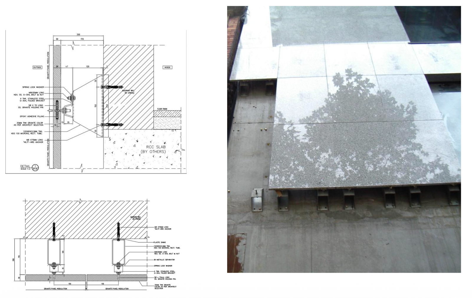Granite cladding sample and fixing system from the profile