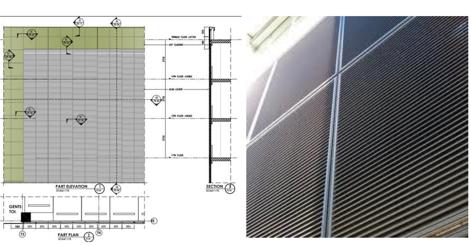 Louver system detail from Aesthetic Facade profile