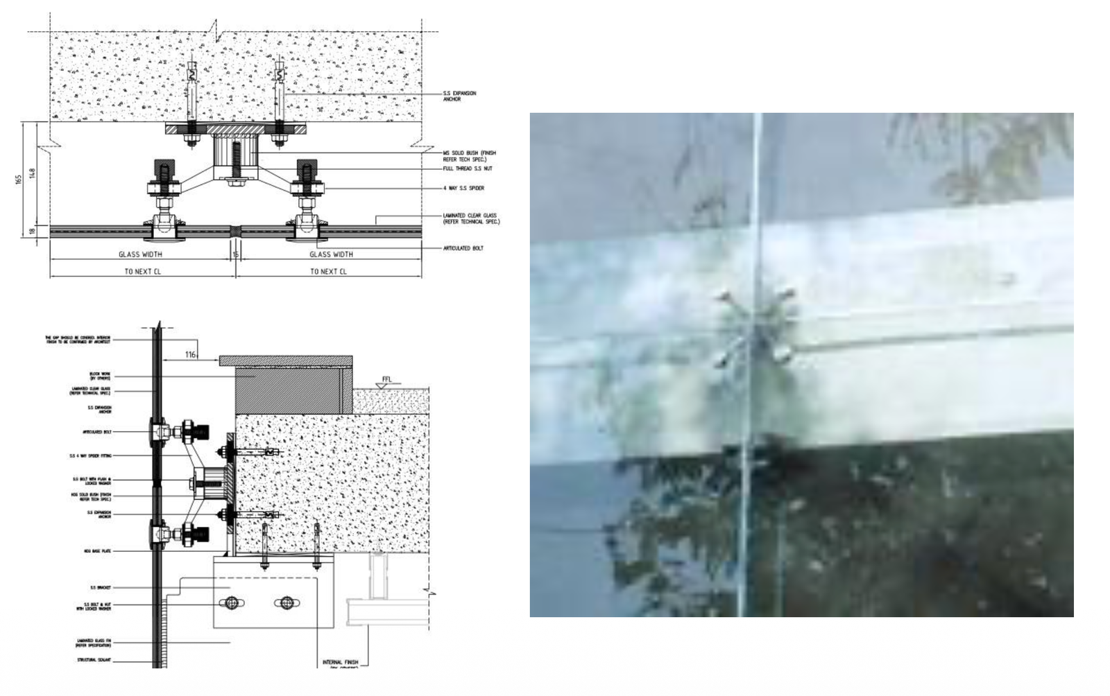 Spider glazing with glass assembly from Aesthetic Facade profile