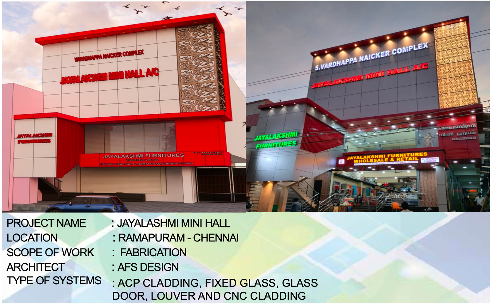 Jayalakshmi Mini Hall facade project in Ramapuram Chennai