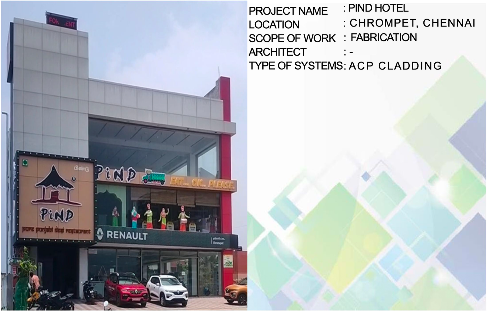 Pind Hotel facade project in Chrompet Chennai